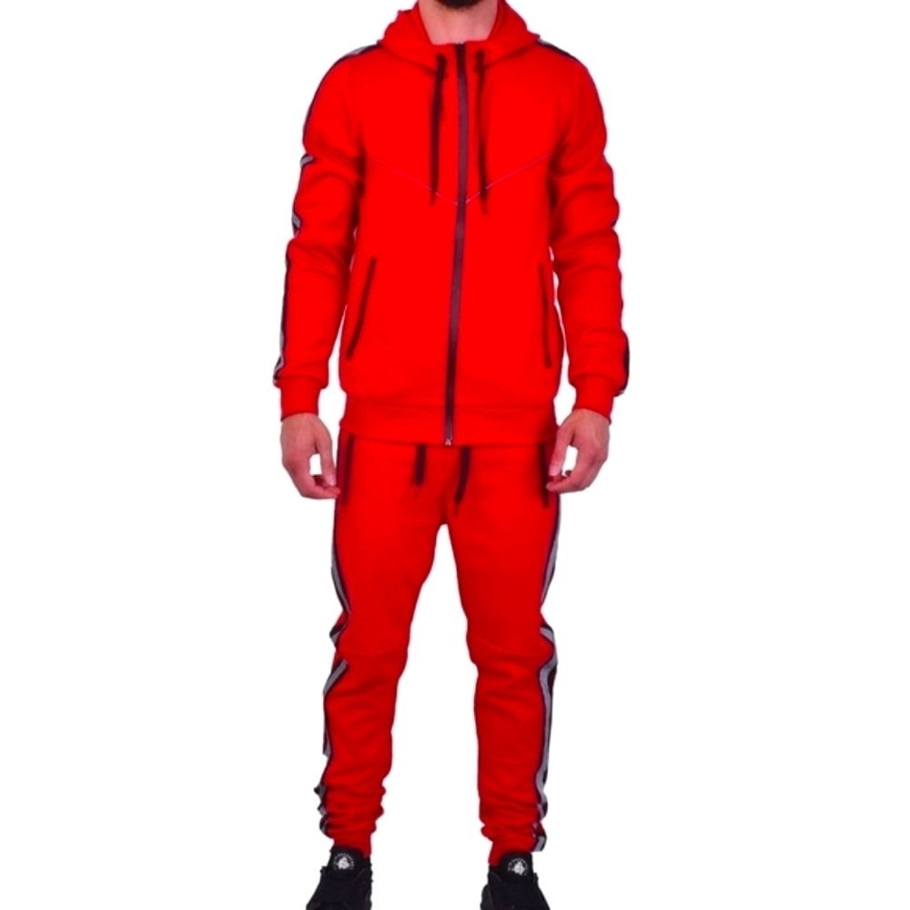 Riflessi Men's Athletic Sports Casual 2 Piece Reflective Tracksuit Hoodie Jogger - Picture 2 of 8